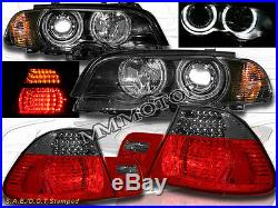 00-03 Bmw E46 2dr Halo Projector Headlights +corner+red Smoke Led Tail Lights