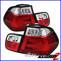 02-05 BMW E46 3-Series 4Dr Sedan LED STRIP Red Clear Tail Light Lamp Pair LH RH
