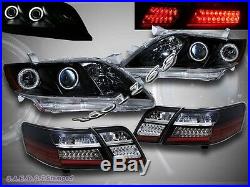 07 08 09 Toyota Camry Dual Ccfl Halo Projector Headlights Blk + Led Tail Lights
