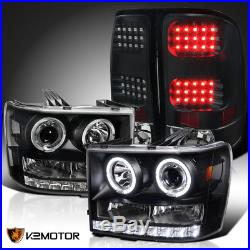 07-13 GMC Sierra 1500 25/3500HD LED Black Halo Projector Headlights+Tail Lamps