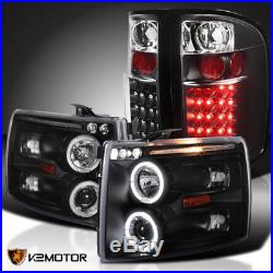 07-14 Silverado 1500 2500/3500HD Black Halo Projector Headlights+LED Tail Lights