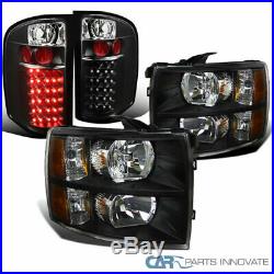 07-14 Silverado 1500 2500 3500 Pickup Black Headlights+LED Rear Tail Brake Lamps