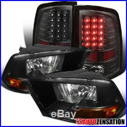 09-18 Dodge Ram 1500 2500 3500 Diamond Black Headlights+LED Tail Lamps