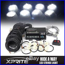 160W 8 LED Bulbs Hide A Way Emergency Hazard Flash Strobe Light kit White