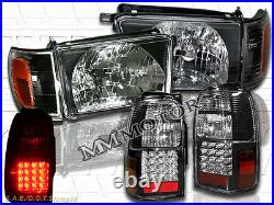 1996-1998 TOYOTA 4RUNNER BLACK STYLE HEADLIGHTS With CORNERS + LED TAIL LIGHTS BLK