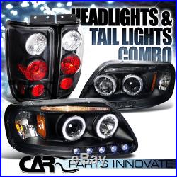 1997-2002 Ford Expedition Black Halo LED Projector Headlights+Tail Lamp
