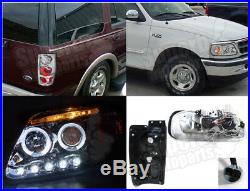 1997-2002 Ford Expedition Halo LED Projector Headlights+Tail Brake Lights Chrome