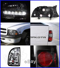 1997-2004 Dodge Dakota LED Headlights+Tail Lights Brake Lamp Black