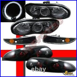 1998-2002 Chevy Camaro Black Halo Headlights with Bumper + Tail Lights Dark Smoke