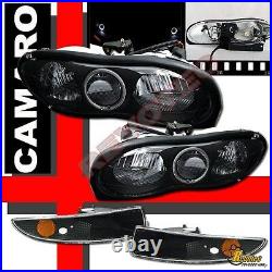 1998-2002 Chevy Camaro Black Halo Headlights with Bumper + Tail Lights Dark Smoke