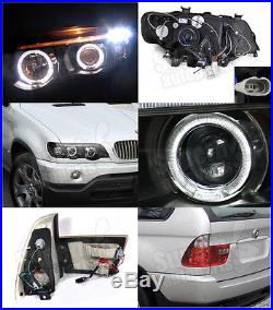 2001-2003 BMW E53 X5 Halo LED Projector Headlights Black+Tail Lights Red/ Smoke