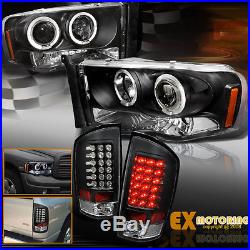 2002-2005 Dodge Ram 1500 2500 Halo Projector Headlights + LED Tail Lights Black