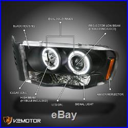 2002-2005 Dodge Ram Black LED Halo Projector Headlights+Smoke Tail Brake Lights