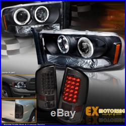 2002-2005 Dodge Ram Dual Halo Projector Black Headlights + LED Tail Lights Smoke