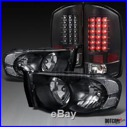 2002-2005 RAM 1500 2500 3500 Black Pickup Headlights+LED Tail Brake Lamps Pair
