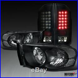 2002-2005 RAM 1500 2500 3500 Headlights+Glossy Black LED Tail Lights Brake Lamps