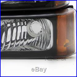 2003-2006 Chevy Silverado Black Headlights+Bumper Lamps+LED Tail Lights