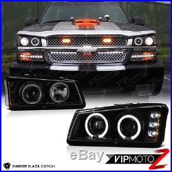 2003-2006 Chevy Silverado SINISTER BLACK Halo Headlight Bumper LED Tail Lights