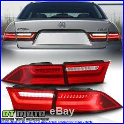 2004-2008 Acura TSX Red Clear LED Tube Tail Lights Brake Lamps 4pcs Left+Right