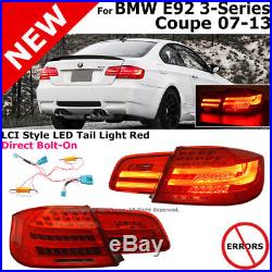 2007-2013 BMW E92 3-Series Coupe 2Dr LCI Facelift Style LED Tail Lamps Clear Red