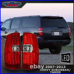 2007-2013 For Chevy Suburban Tahoe Chrome Red LED Tail Lights Rear Lamps Replace