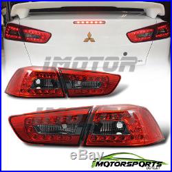 2008-2015 Mitsubishi Lancer Sedan 4DR Red Smoke LED Brake Tail Lights Pair