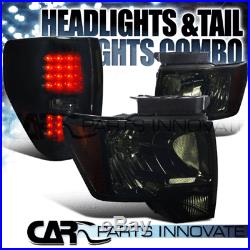 2009-2014 Ford F150 F-150 Pickup Smoke Headlights+Glossy Black LED Tail Lamps