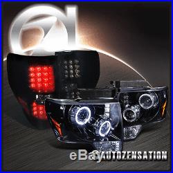 2009-2014 Ford F150 Glossy Black/Smoke Projector Halo LED Headlight+Tail Light