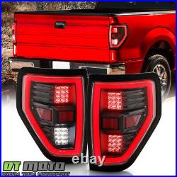 2009-2014 Ford F150 Pickup Black Full LED Tube Tail Lights Brake Lamps