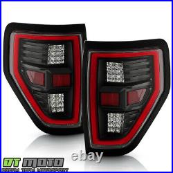 2009-2014 Ford F150 Pickup Black Full LED Tube Tail Lights Brake Lamps