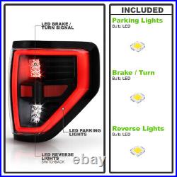 2009-2014 Ford F150 Pickup Black Full LED Tube Tail Lights Brake Lamps