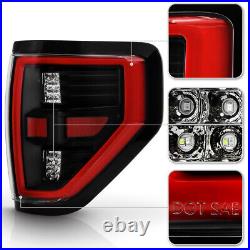 2009-2014 Ford F150 Pickup Black Full LED Tube Tail Lights Brake Lamps