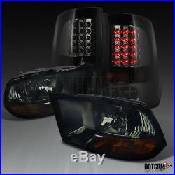 2009-2018 Dodge RAM 1500 Smoke Headlights+Glossy Black LED Rear Tail Brake Lamps