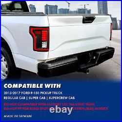 2015-2017 For Ford F-150 Red Black Smoke Full LED Brake Tail Lights Pair
