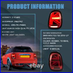 2PCS LED Tail Lights Red For 2014-2021 2022 BMW Mini Cooper F55/56/57 Sequential