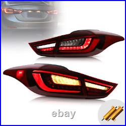 2X VLAND Red LED Tail Lights For 2011-2016 Hyundai Elantra Sequential Rear Lamps