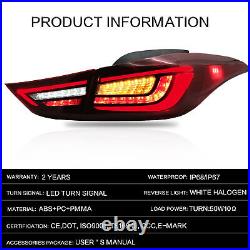 2X VLAND Red LED Tail Lights For 2011-2016 Hyundai Elantra Sequential Rear Lamps