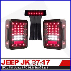 2 Pcs LED Rear Tail Lights + Third High Brake Light for 07-18 Jeep Wrangler JK