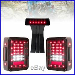 2 Pcs LED Rear Tail Lights + Third High Brake Light for 07-18 Jeep Wrangler JK