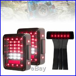 2 Pcs LED Rear Tail Lights + Third High Brake Light for 07-18 Jeep Wrangler JK