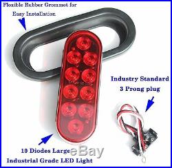 4X Trailer Truck Lights LED Sealed RED 6 Oval Stop Turn Tail Marine Waterproof