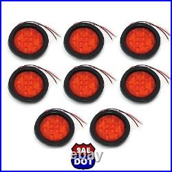 4 Round (8) Red 10 LED Stop Turn Tail Light Flush Mount Truck Trailer