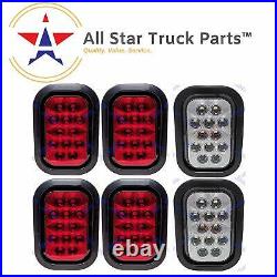 5x3 4x Red 2xWhite Rectangle 12 LED Stop/Turn/Tail Truck Light Grommet Wire Kit