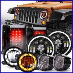 7 LED Headlights Fog Turn Lamp Tail Lights Combo Kit for Jeep Wrangler JK 07-17