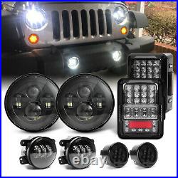 7 LED Headlights Fog Turn Tail Lights Combo Kits For Jeep Wrangler JK JKU 07-17