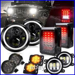7 LED Headlights Halo Fog Turn Fender Lamp Tail Lights for Jeep Wrangler JK JKU
