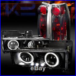 88-98 Chevy C/K Pickup Black Halo LED Projector Headlights+Smoke Tail Lamps