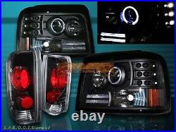 92-96 Ford Bronco F150 Black Halo Led Projector Headlights + Tail Lights Black