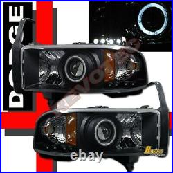 94-01 Dodge Ram 1500 2500 3500 Black Halo Projector Headlights + LED Tail Lights