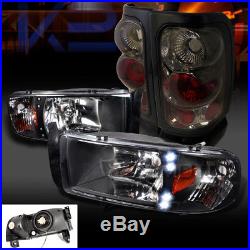 94-01 Dodge Ram 1500/2500/3500 Black LED Headlights+Smoke Tail Brake Lamps